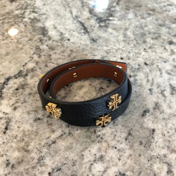 Jewelry - Tory Burch | Black Double-Wrap Logo Stud Bracelet